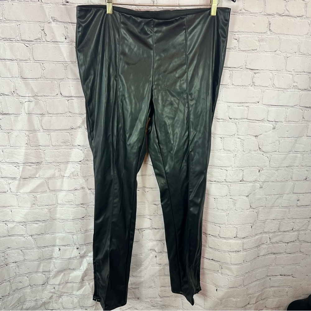 H&M Divided Black faux leather skinny Pants womens XL ankle zip pull on festival